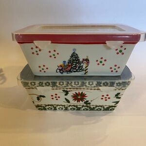 Temptations by Tara Holiday & Old World Ceramic Loaf Pan w/Lids Set of 2